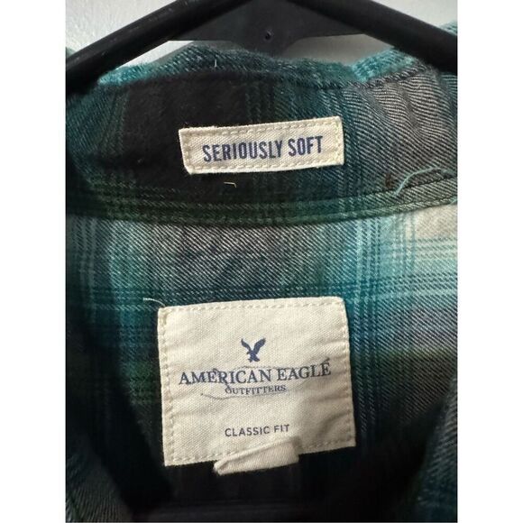 American Eagle Mens 100% cotton Green Plaid Button Front Long Sleeve Shirt sz XL - Picture 4 of 5